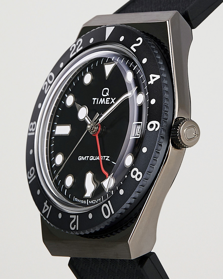 Herr | Timex Q Diver GMT 38mm Rubber Strap Black/Grey | Timex | Q Diver GMT 38mm Rubber Strap Black/Grey