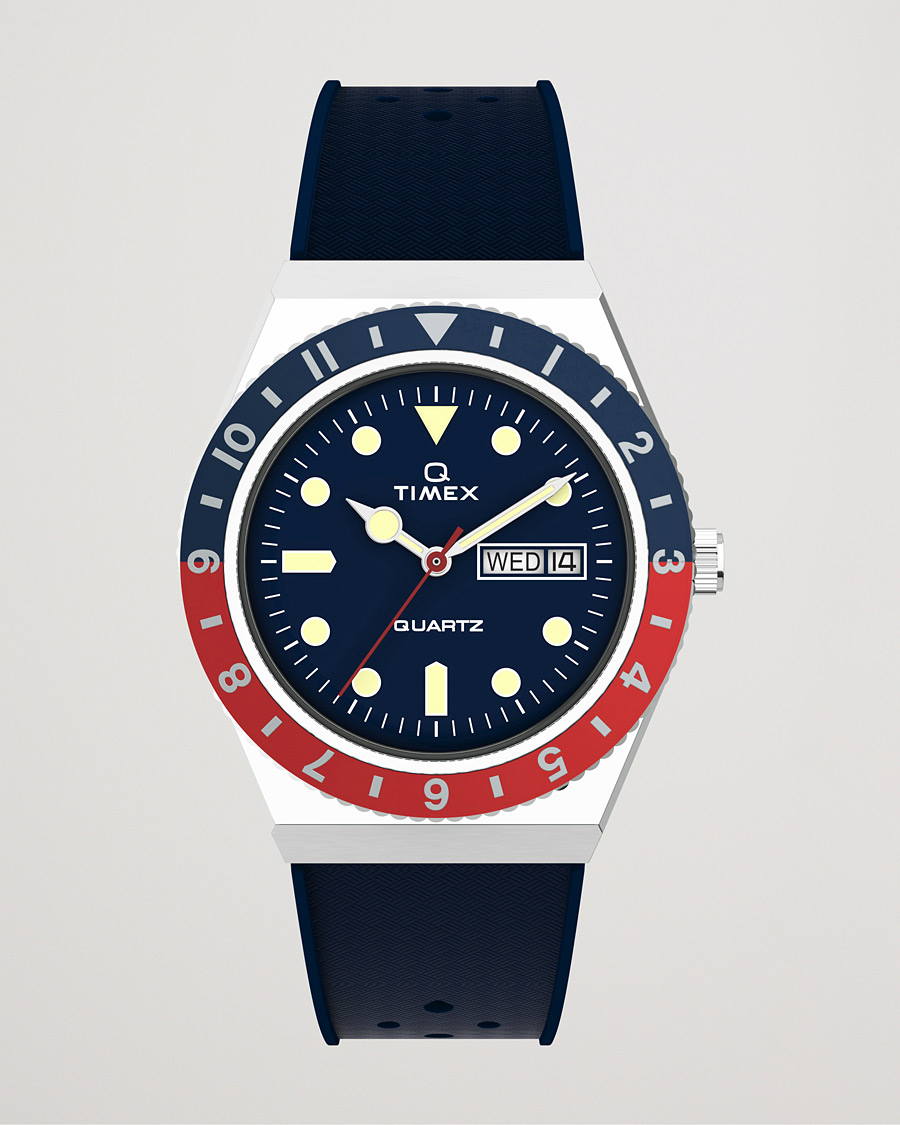 Herr | Timex Q Diver 38mm Rubber Strap Blue/Red | Timex | Q Diver 38mm Rubber Strap Blue/Red