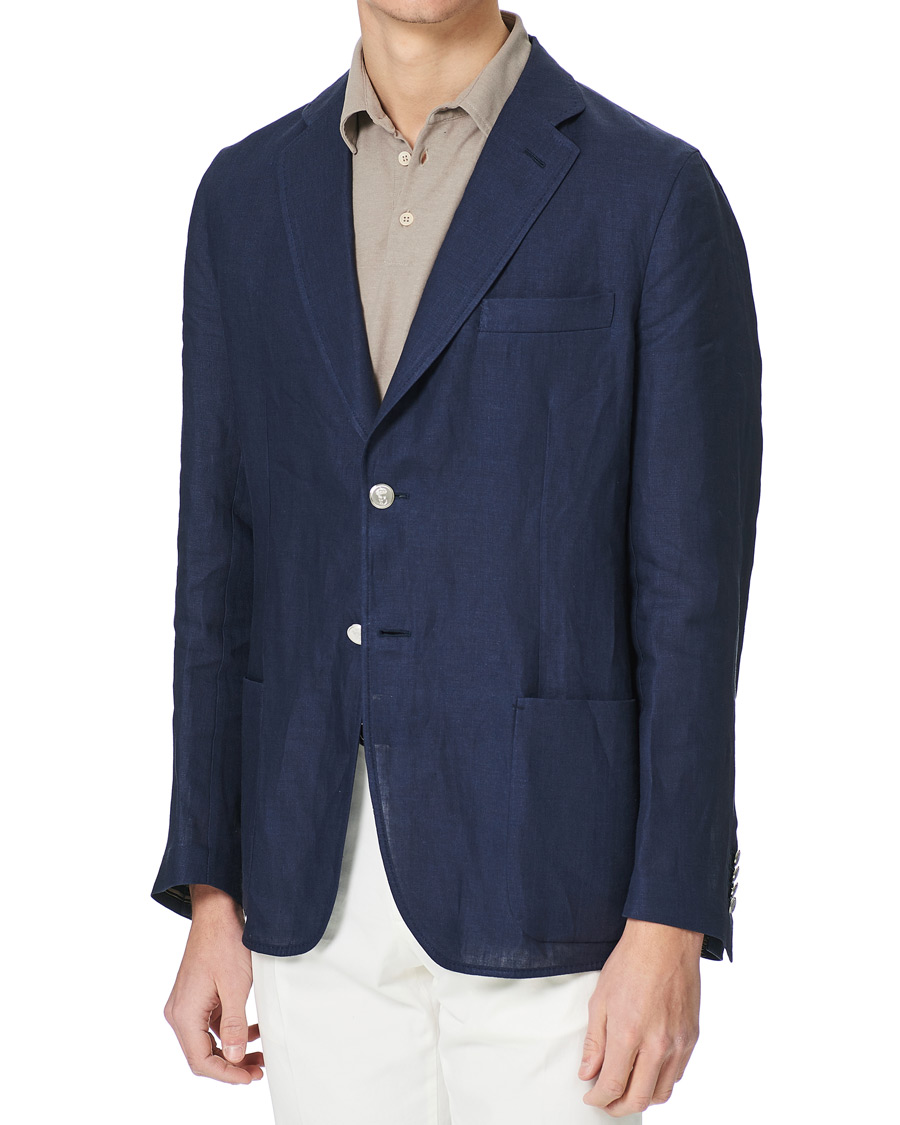 Herr | Kavajer | Brioni | Deconstructed Linen Patch Pocket Blazer Navy