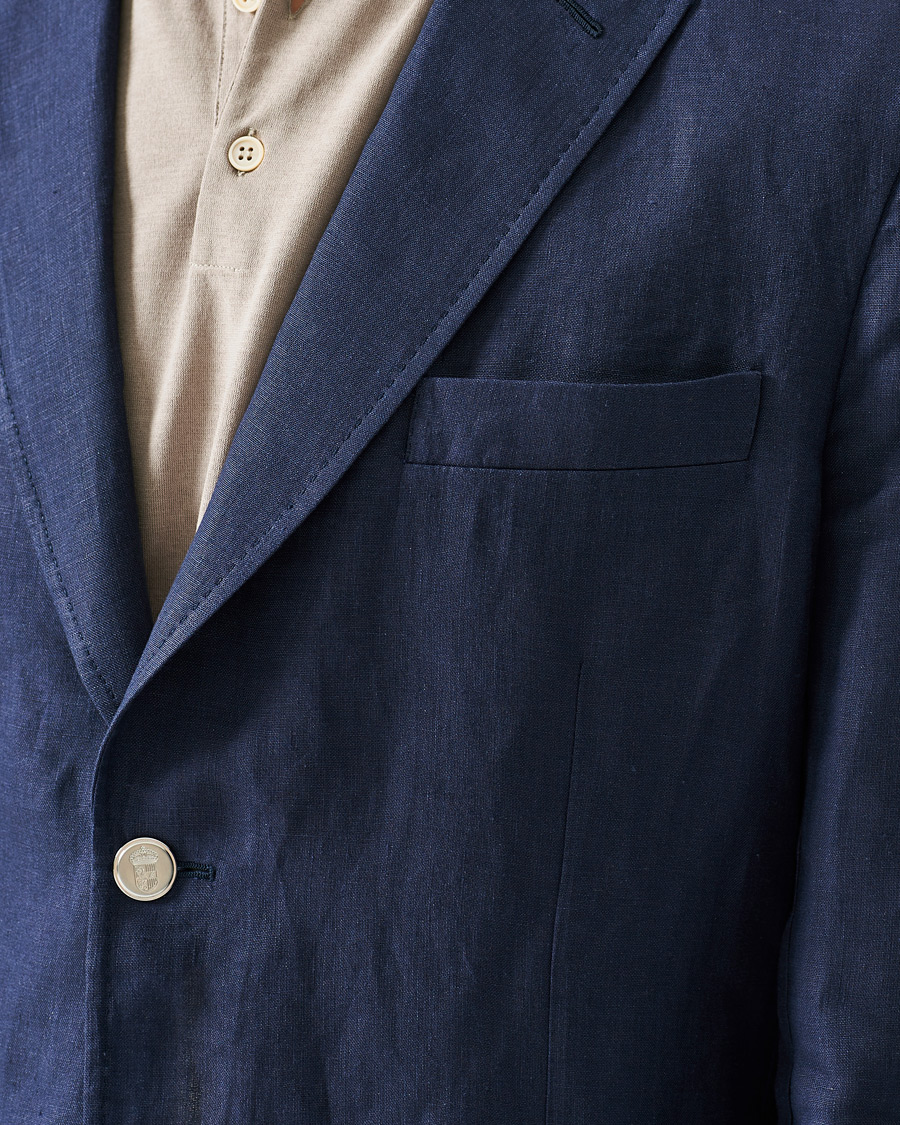 Herr | Kavajer | Brioni | Deconstructed Linen Patch Pocket Blazer Navy
