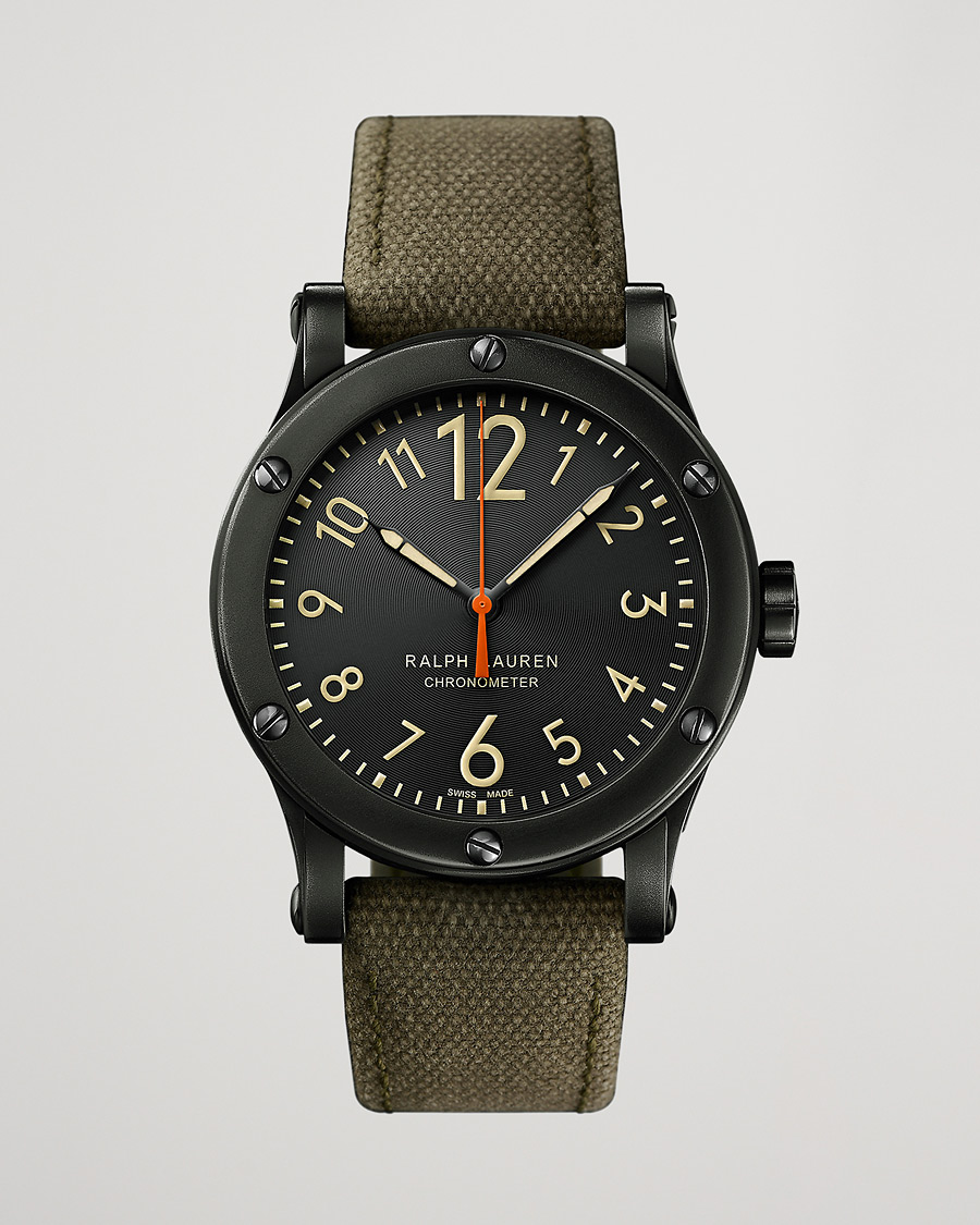 Herr | Fine watches | Polo Ralph Lauren | 39mm Safari Chronometer Black Steel/Canvas Strap