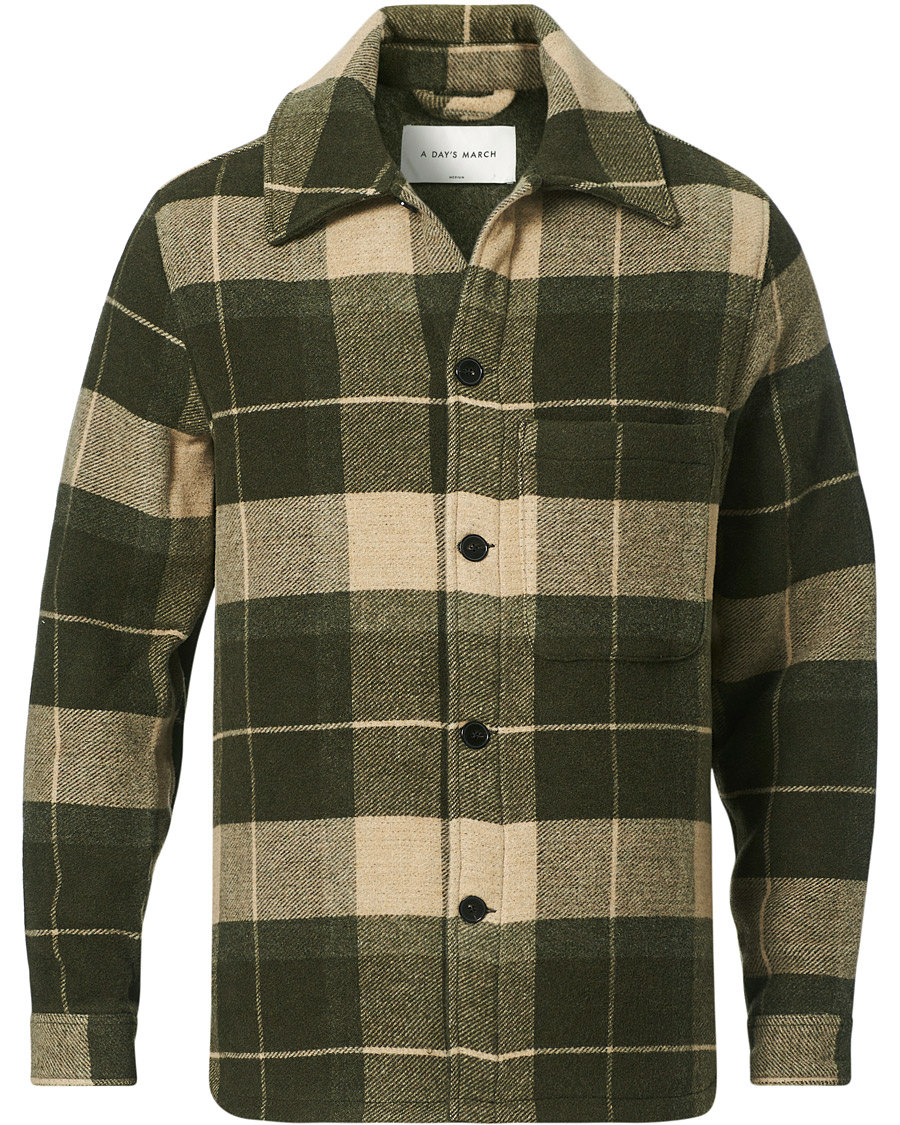 Herr | Jackor | A Day's March | Epernay Checked Wool Overshirt Moss Checked