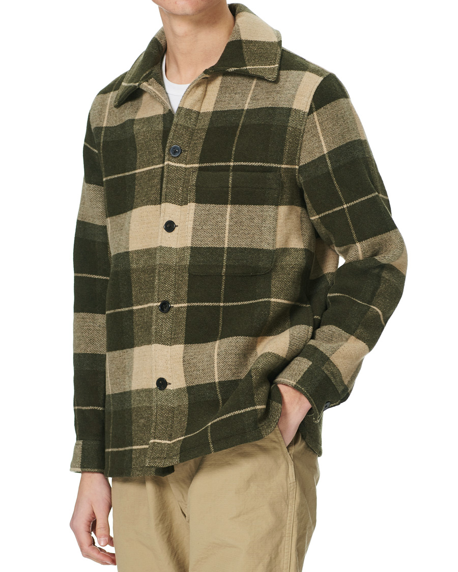 Herr | Jackor | A Day's March | Epernay Checked Wool Overshirt Moss Checked