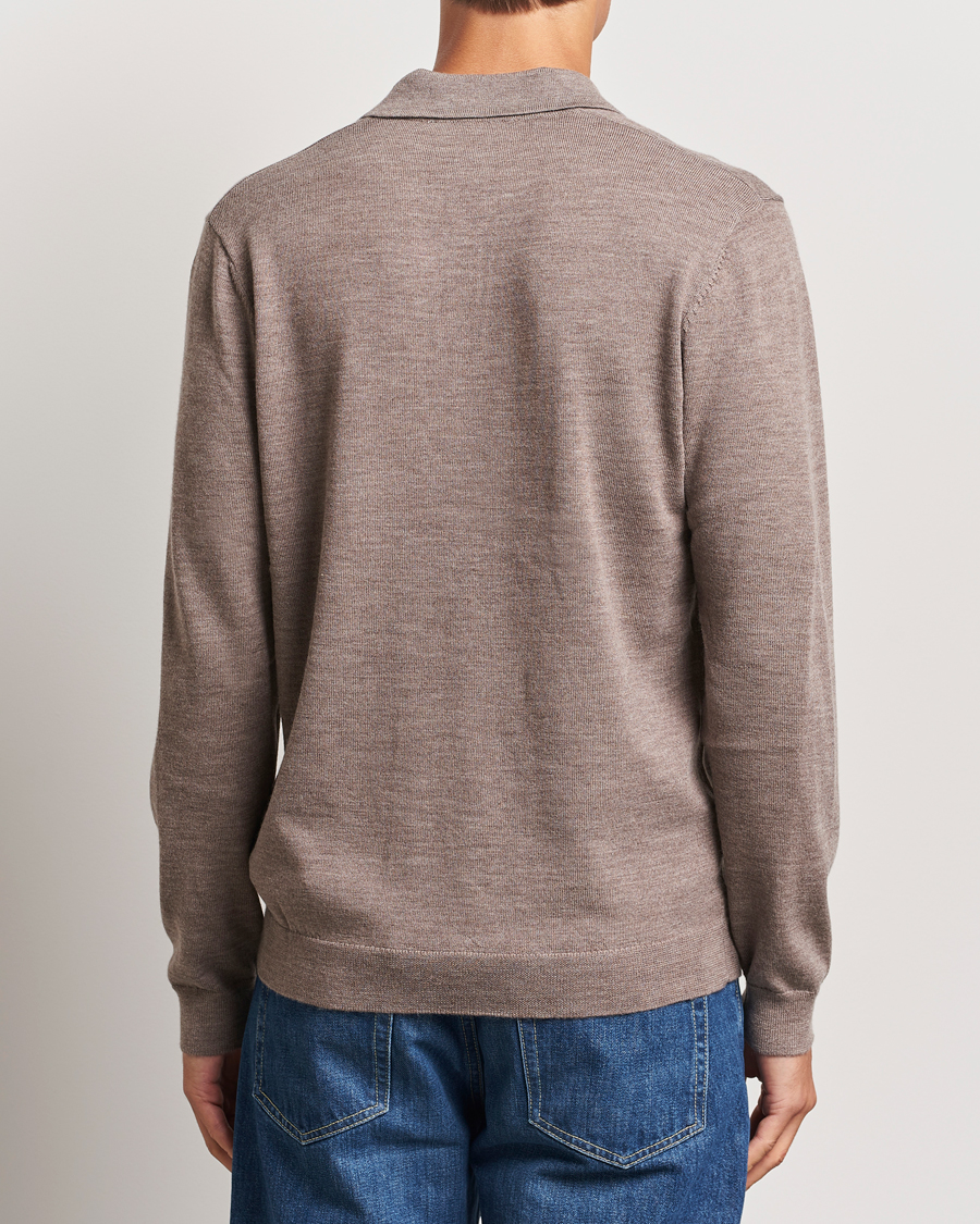 Herr | Tröjor | A Day's March | Manol Open Collar Merino Polo Taupe Melange