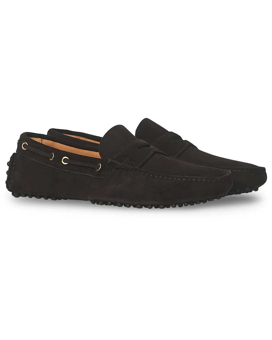 Herr | Car Shoe Driver Penny Moccasin Dark Brown Suede | Car Shoe | Driver Penny Moccasin Dark Brown Suede