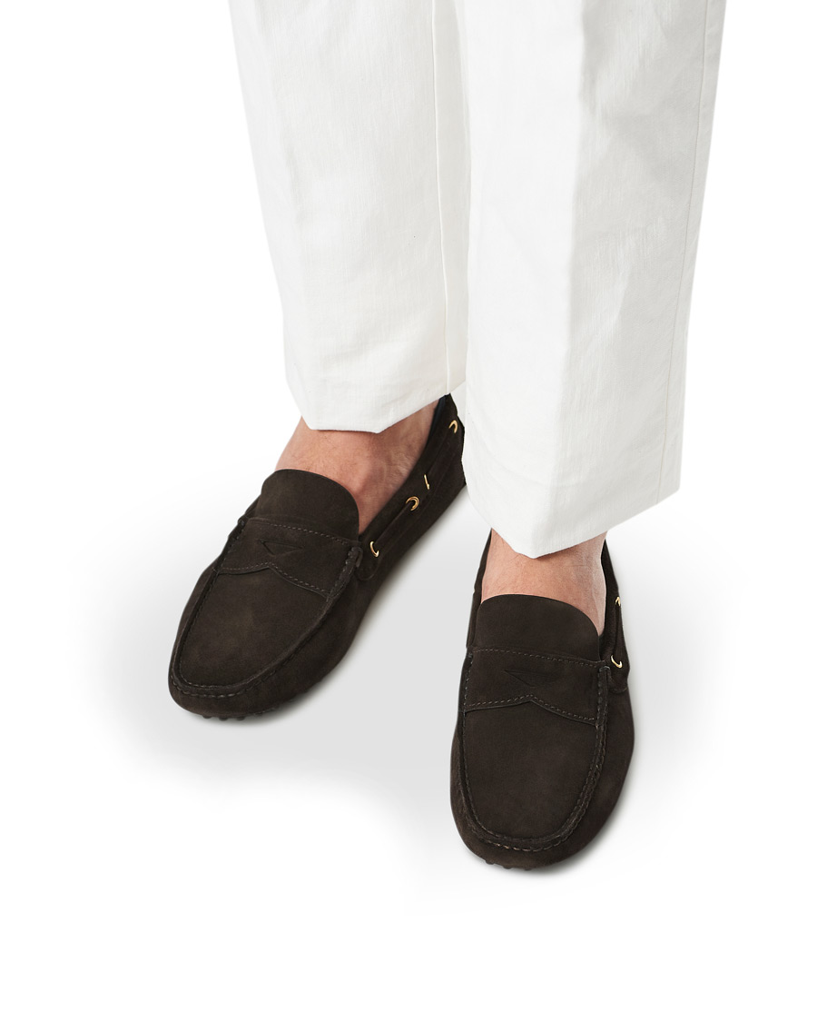 Herr | Car Shoe Driver Penny Moccasin Dark Brown Suede | Car Shoe | Driver Penny Moccasin Dark Brown Suede