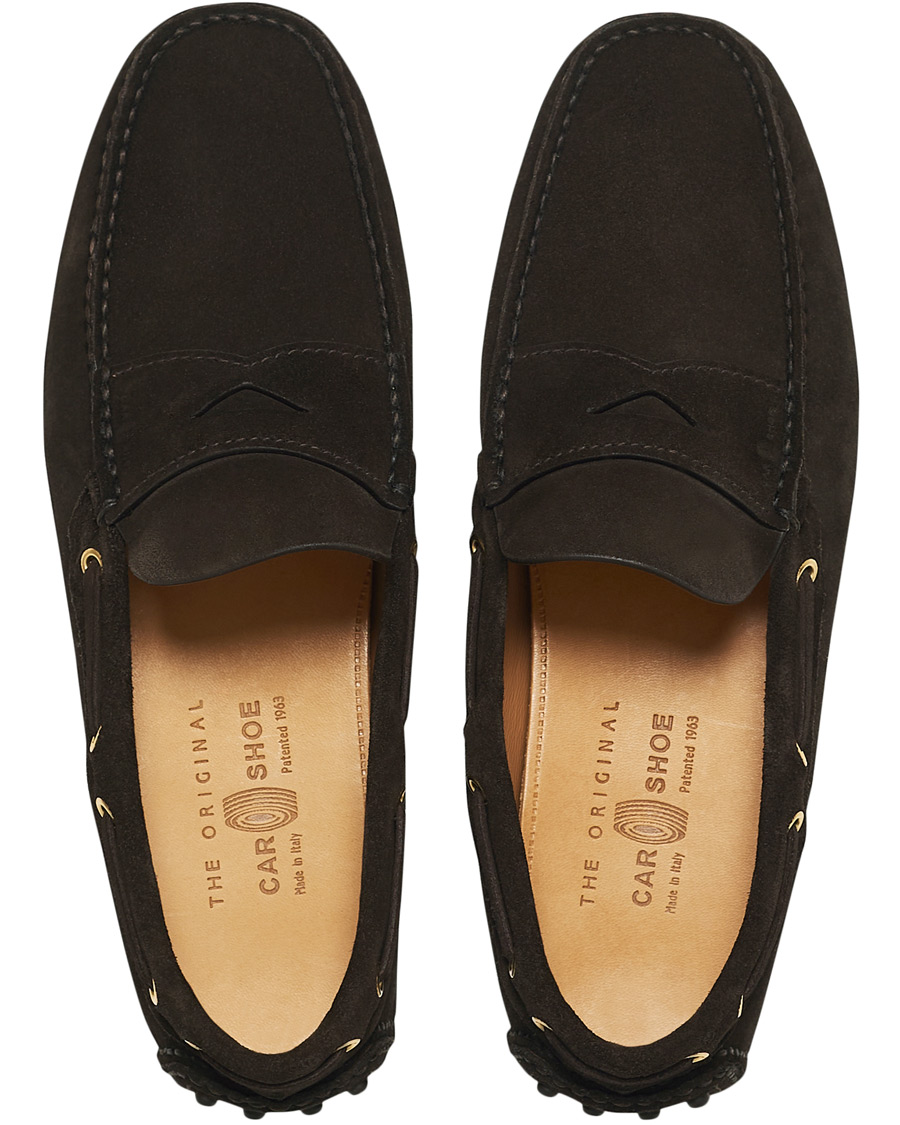 Herr | Car Shoe Driver Penny Moccasin Dark Brown Suede | Car Shoe | Driver Penny Moccasin Dark Brown Suede