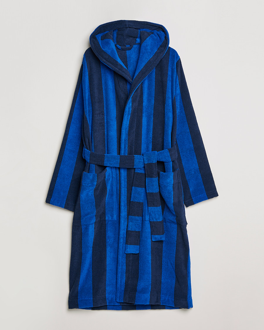 Herr | Pyjamas & Morgonrockar | Tekla | Organic Terry Hooded Bathrobe Navy Block Stripes