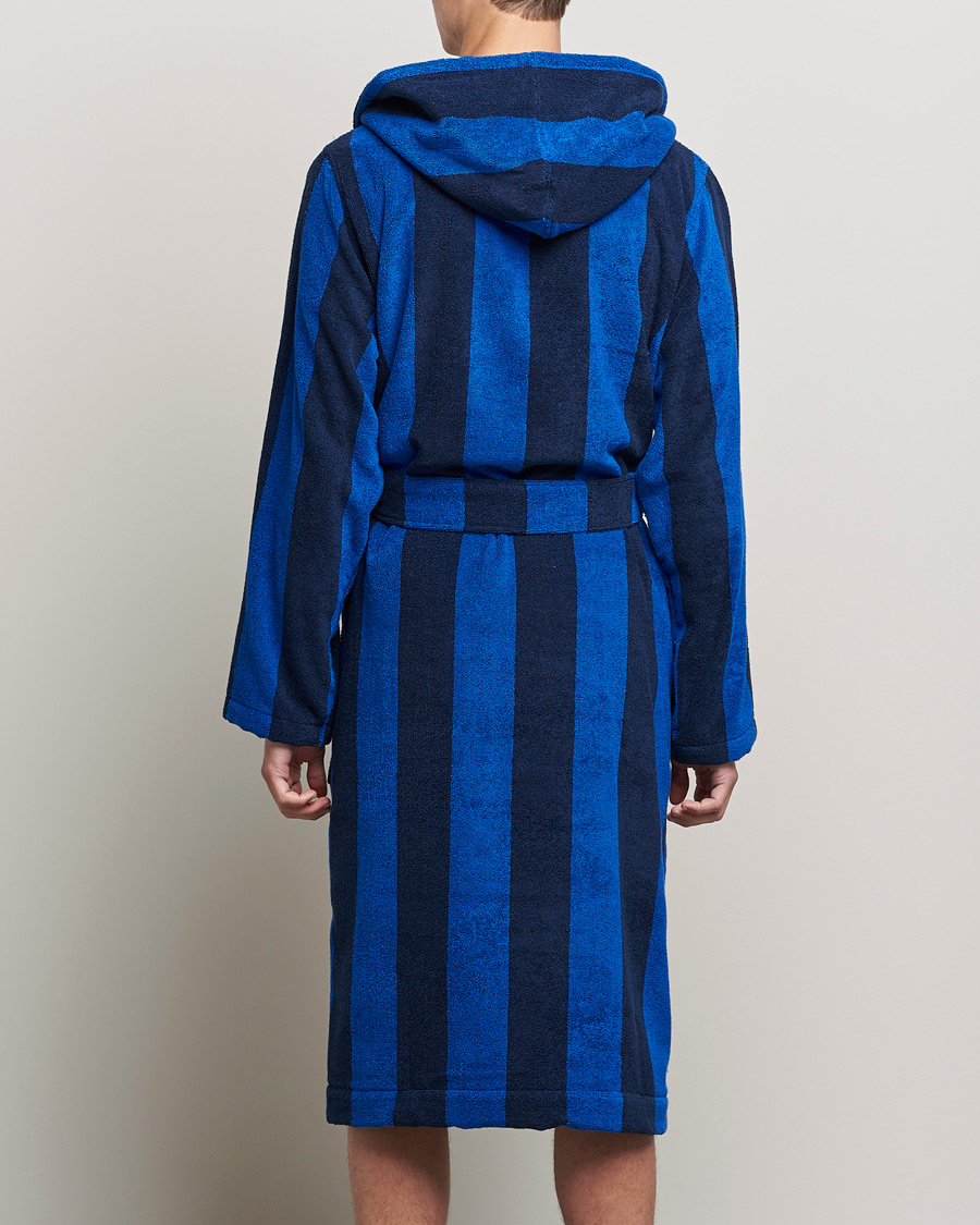 Herr | Pyjamas & Morgonrockar | Tekla | Organic Terry Hooded Bathrobe Navy Block Stripes