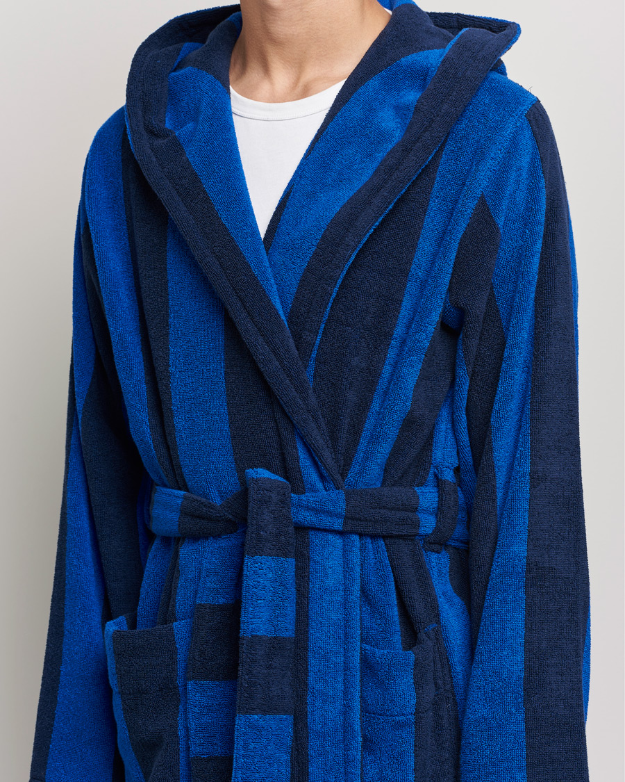 Herr | Pyjamas & Morgonrockar | Tekla | Organic Terry Hooded Bathrobe Navy Block Stripes