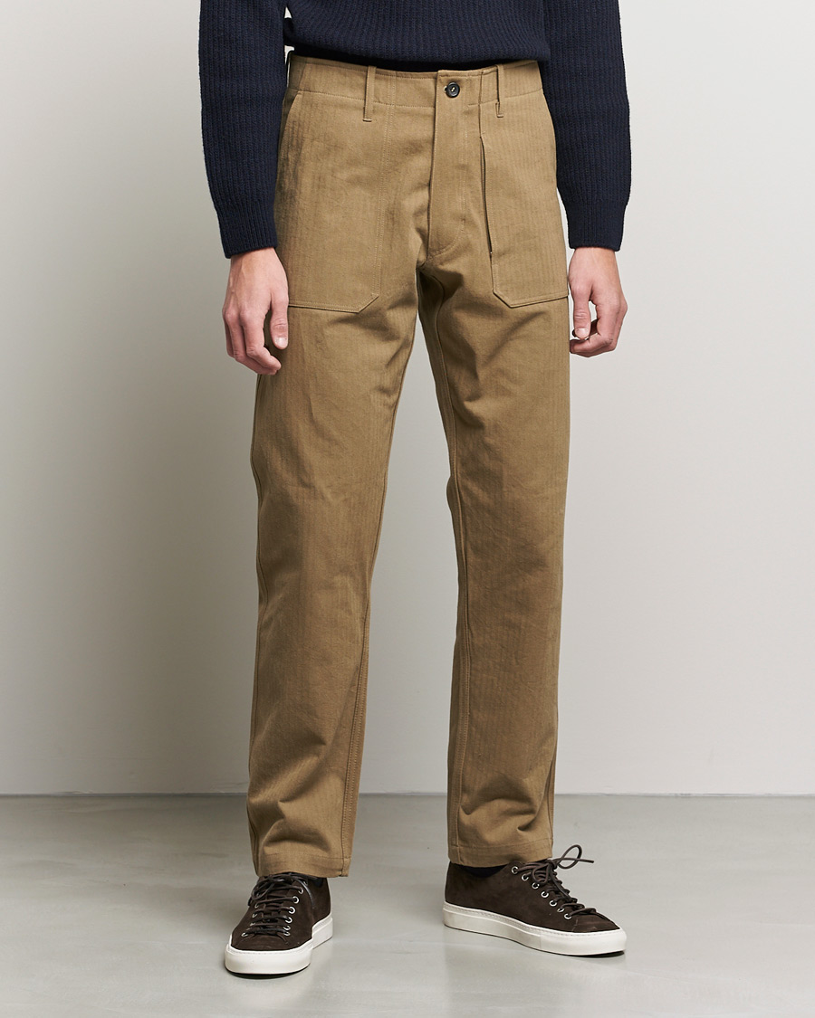 Herr | Byxor | Private White V.C. | Maker´s Cotton Herringbone Trousers Sand