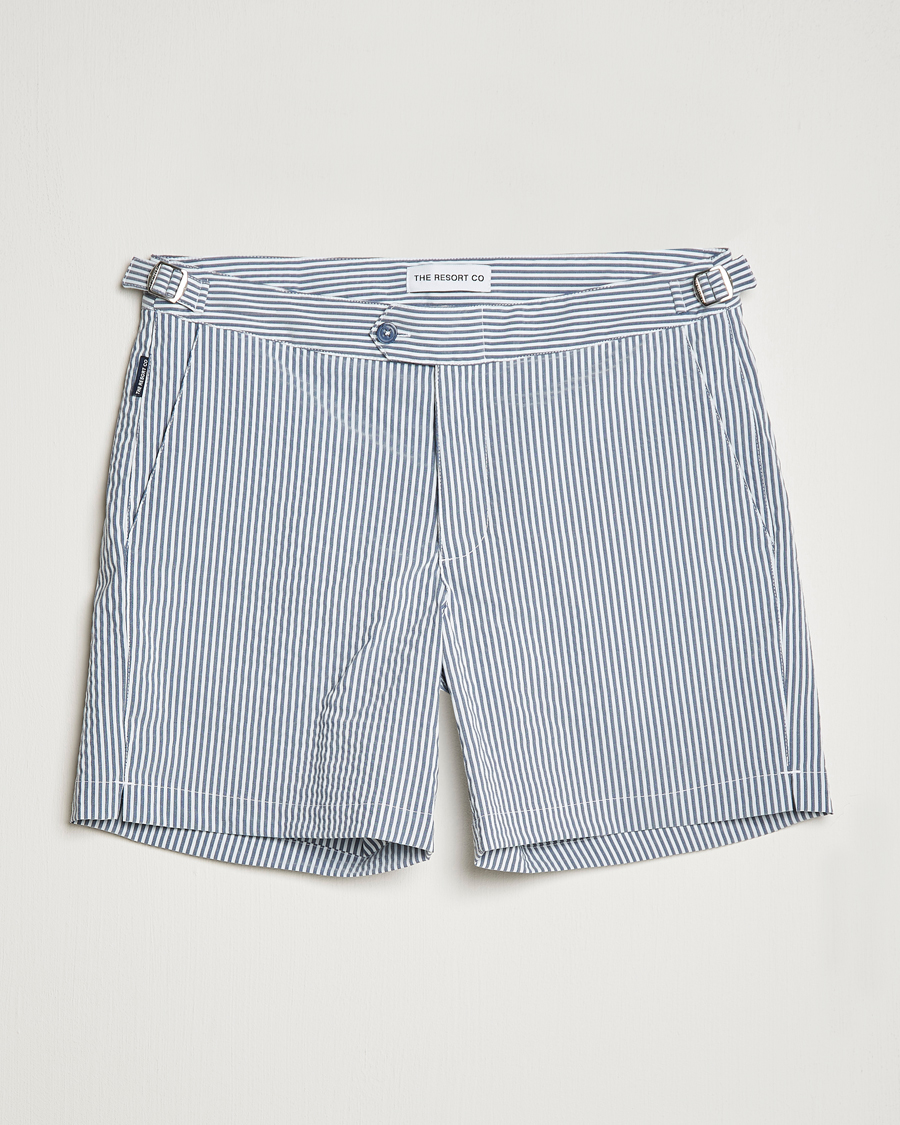 Herr | Badbyxor | The Resort Co | Tailored Swim Shorts Navy Stripe Seersucker