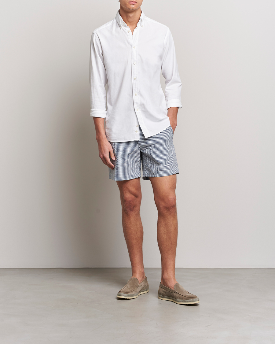 Herr | Badbyxor | The Resort Co | Tailored Swim Shorts Navy Stripe Seersucker
