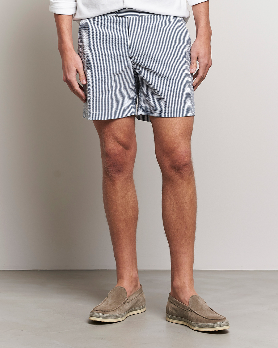 Herr | Badbyxor | The Resort Co | Tailored Swim Shorts Navy Stripe Seersucker