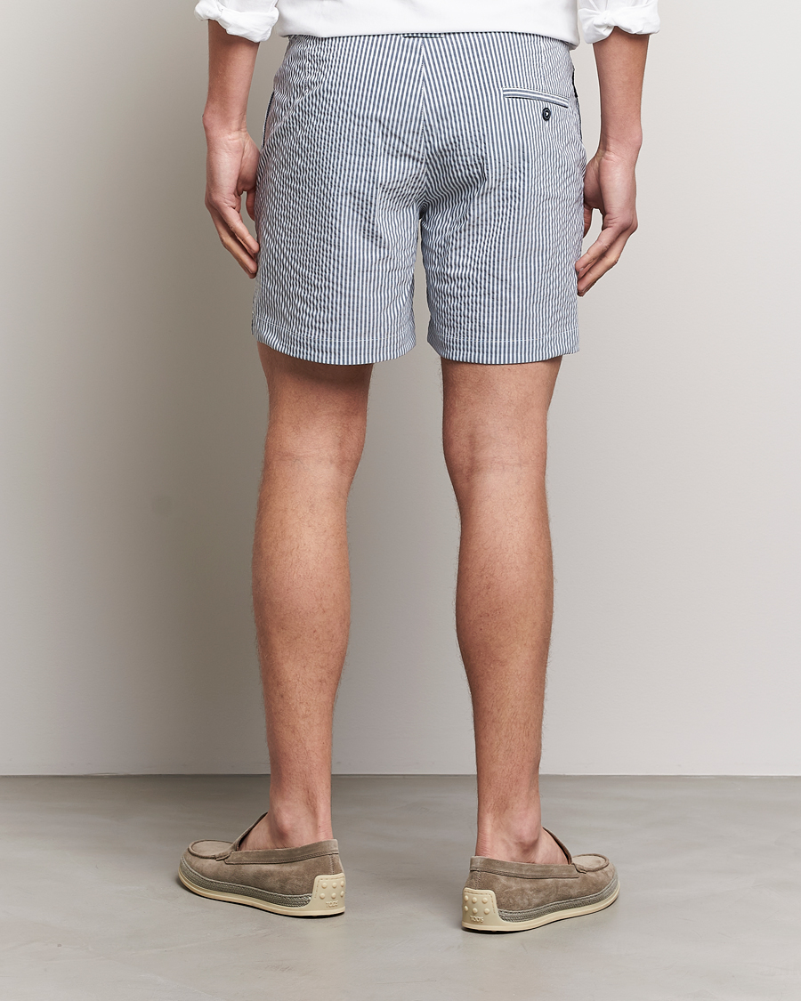 Herr | Badbyxor | The Resort Co | Tailored Swim Shorts Navy Stripe Seersucker