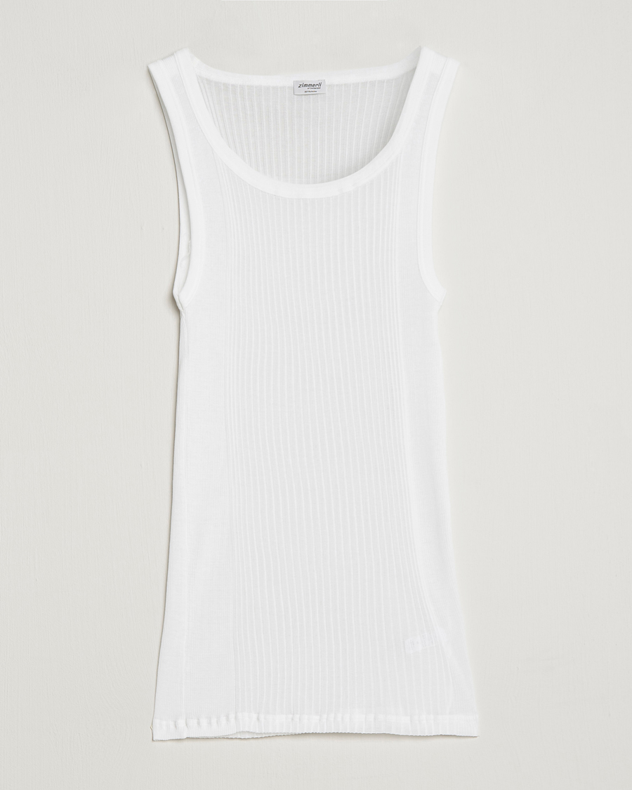 Herr | T-Shirts | Zimmerli of Switzerland | Ribbed Mercerized Cotton Tank Top White