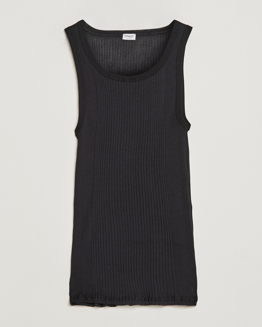 Herr | T-Shirts | Zimmerli of Switzerland | Ribbed Mercerized Cotton Tank Top Black