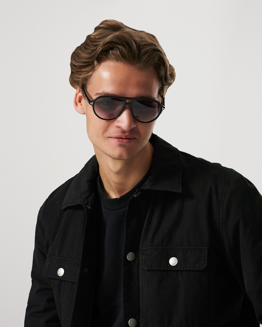 Herr | Pilotsolglasögon | Tom Ford | Jeffrey Sunglasses Shiny Black/Gradient Smoke