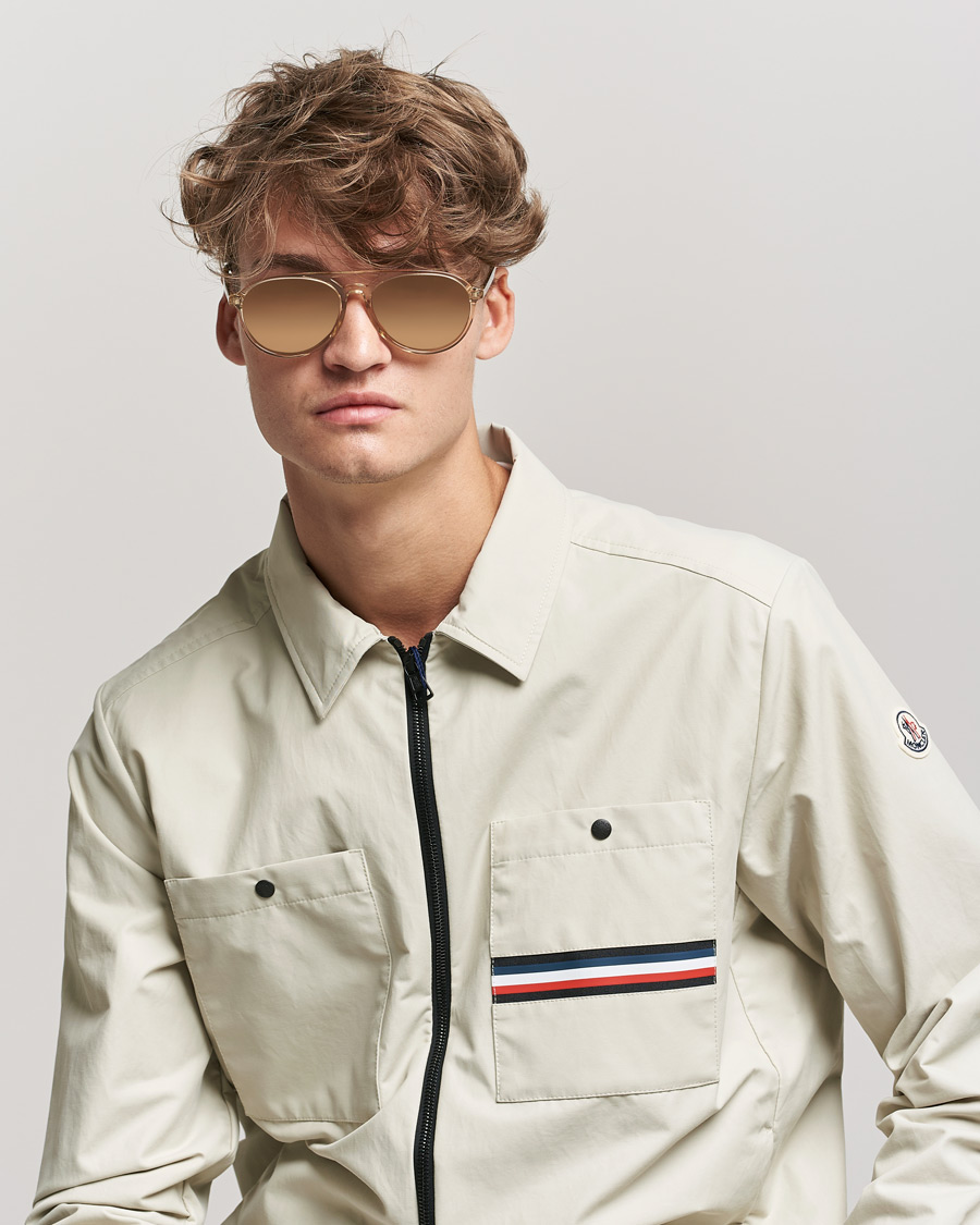 Herr | Pilotsolglasögon | Moncler Lunettes | ML0228 Sunglasses Shiny Beige/Roviex