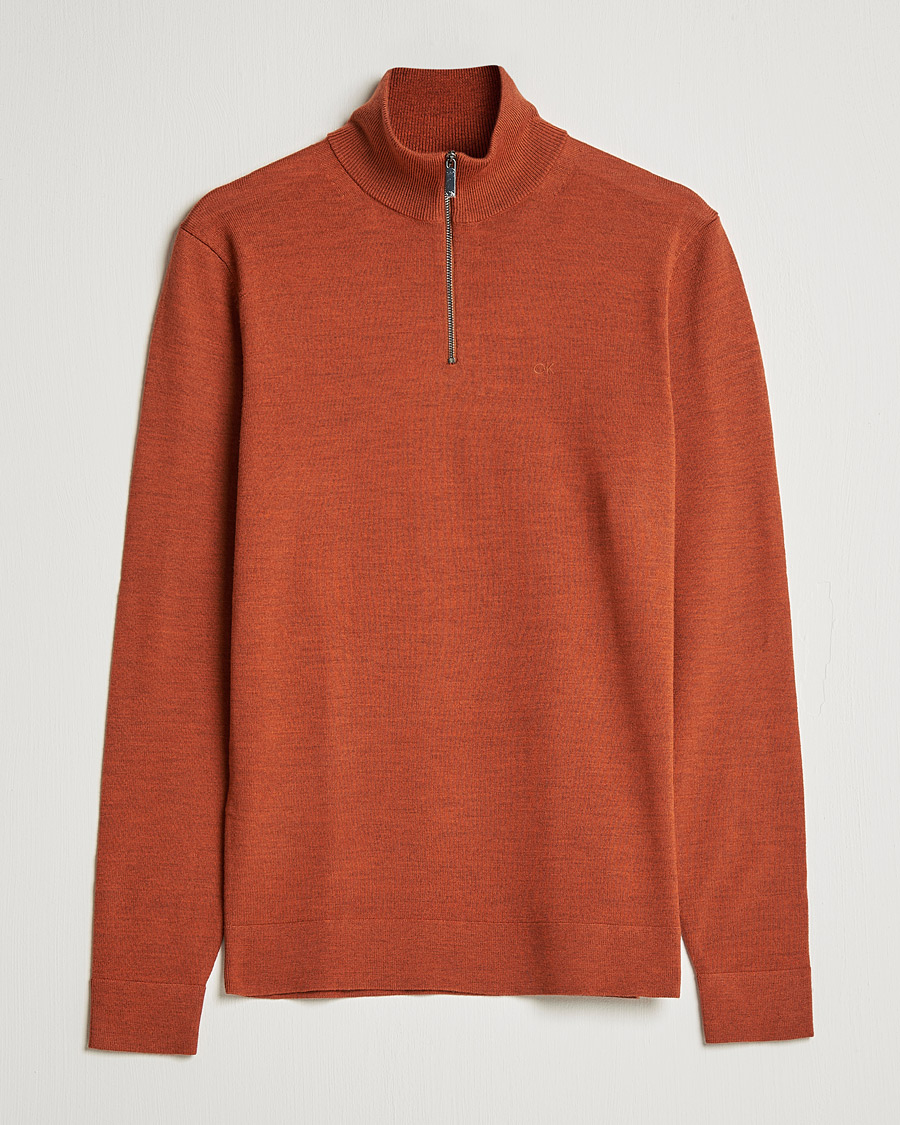 Herr | Tröjor | Calvin Klein | Superior Wool Knitted Half Zip Gingerbread Brown