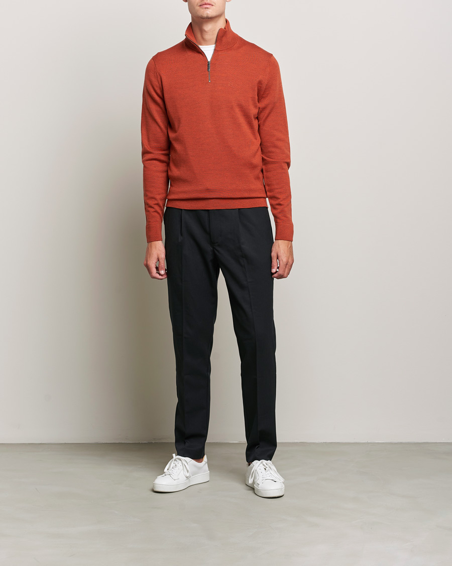 Herr | Tröjor | Calvin Klein | Superior Wool Knitted Half Zip Gingerbread Brown