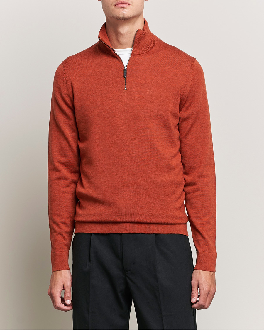 Herr | Tröjor | Calvin Klein | Superior Wool Knitted Half Zip Gingerbread Brown