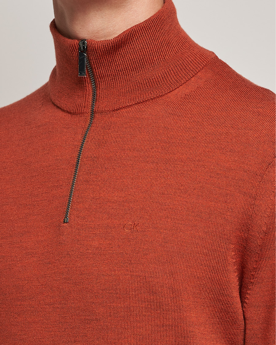 Herr | Tröjor | Calvin Klein | Superior Wool Knitted Half Zip Gingerbread Brown