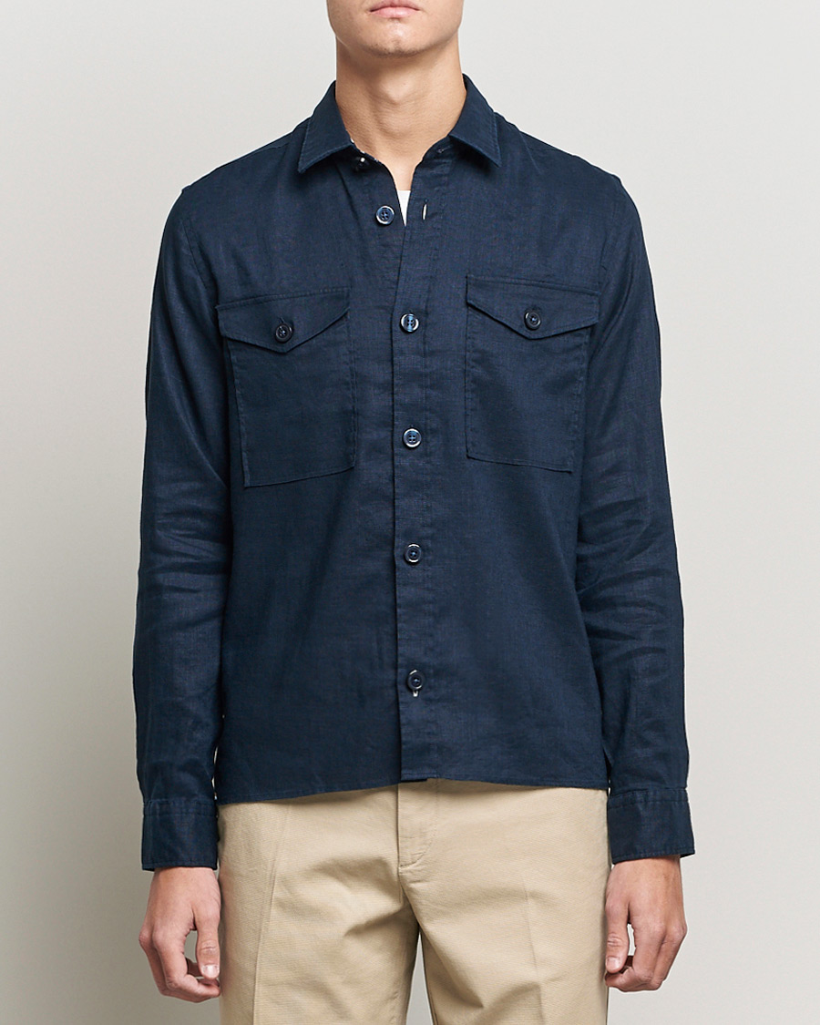 Herr | Skjortor | BOSS | Lico Linen Overshirt Dark Blue