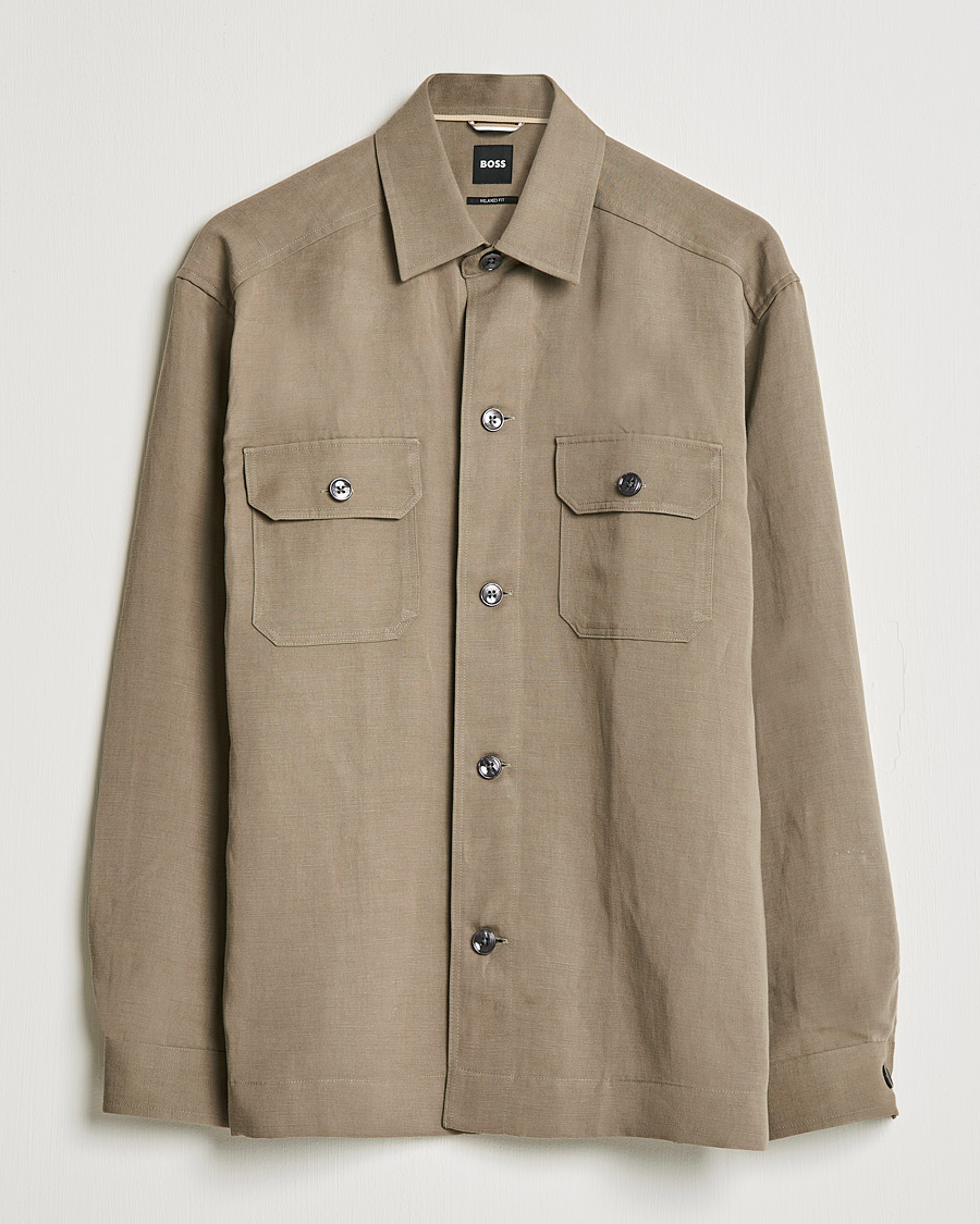 Herr | Skjortor | BOSS BLACK | Cole Linen/Lyocell Overshirt Open Green