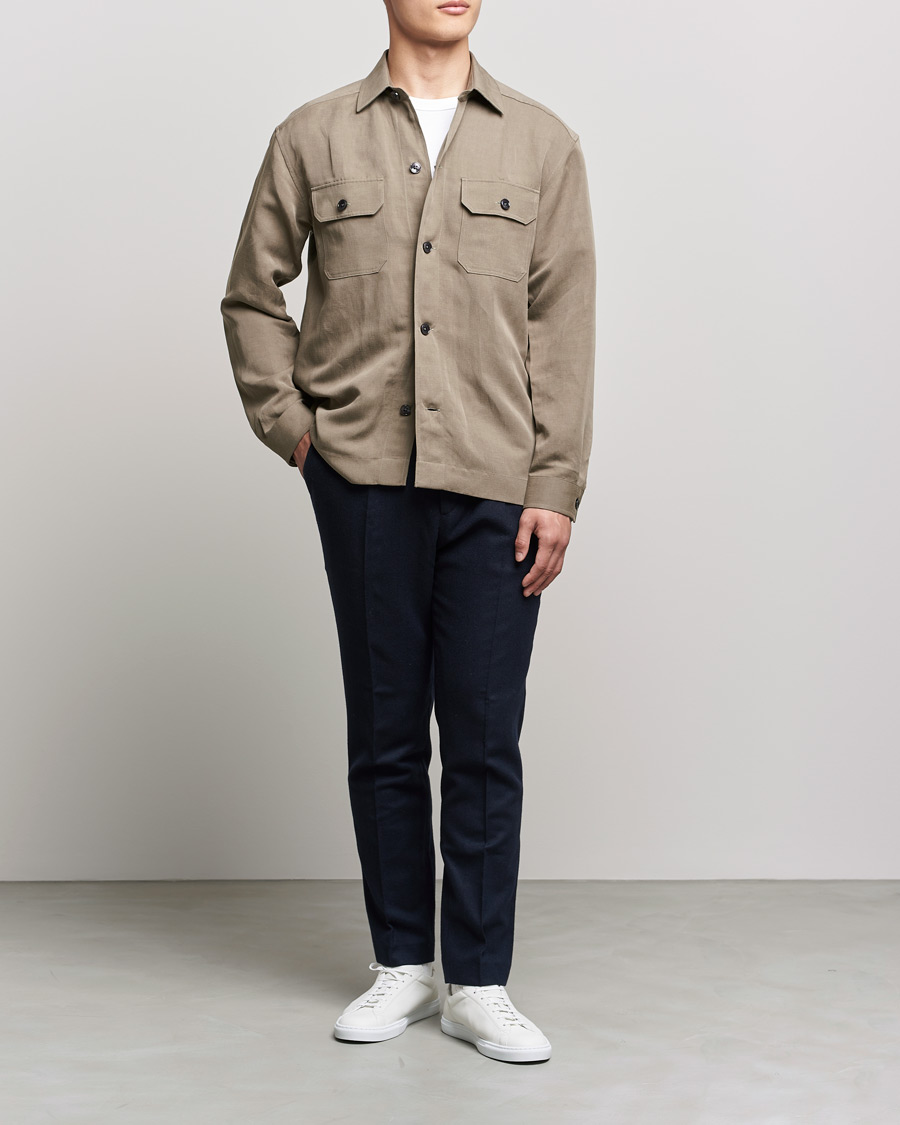 Herr | Skjortor | BOSS BLACK | Cole Linen/Lyocell Overshirt Open Green