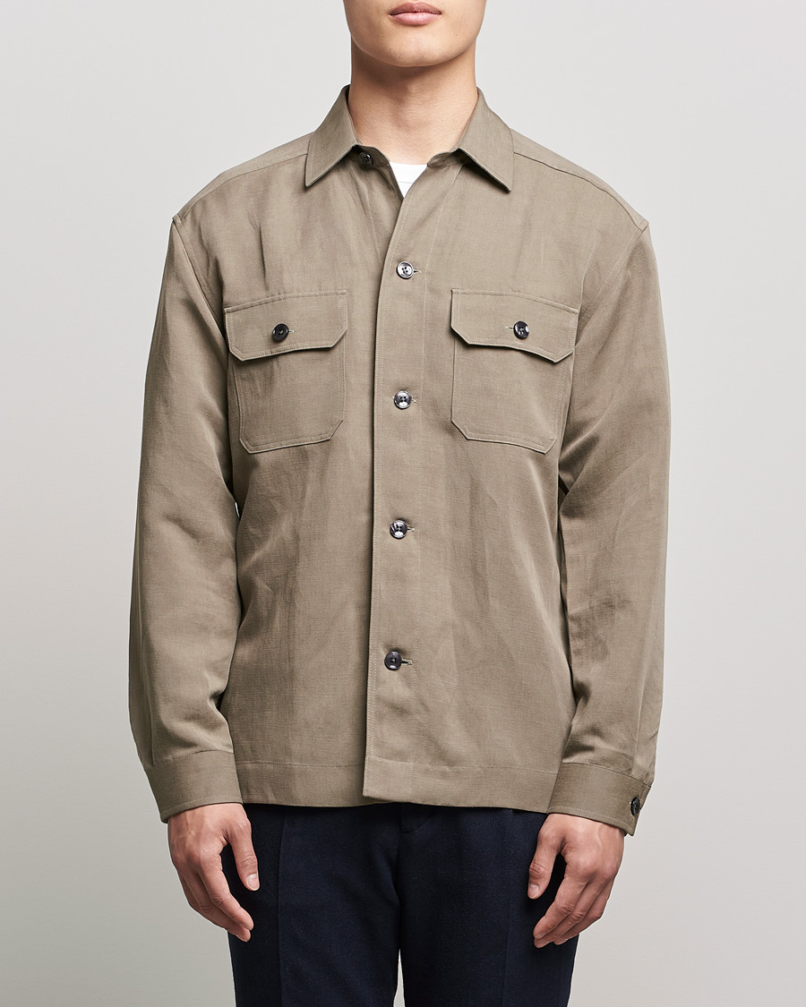 Herr | Skjortor | BOSS BLACK | Cole Linen/Lyocell Overshirt Open Green