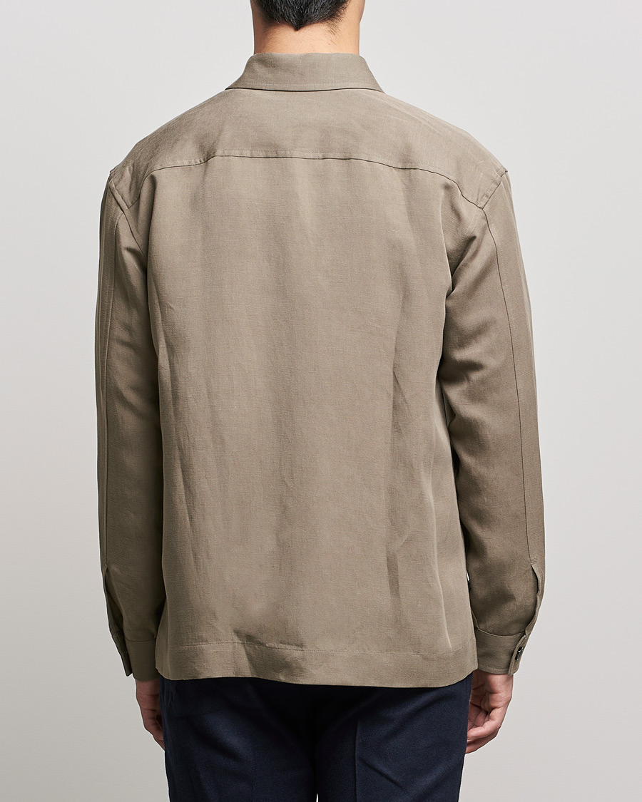 Herr | Skjortor | BOSS BLACK | Cole Linen/Lyocell Overshirt Open Green