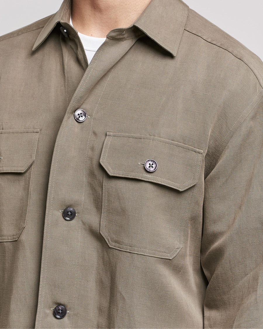 Herr | Skjortor | BOSS BLACK | Cole Linen/Lyocell Overshirt Open Green