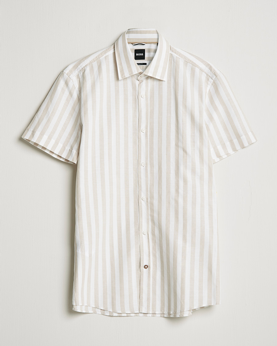 Herr | Skjortor | BOSS BLACK | BOSS Hal Block Stripe Short Sleeve Shirt Beige/White