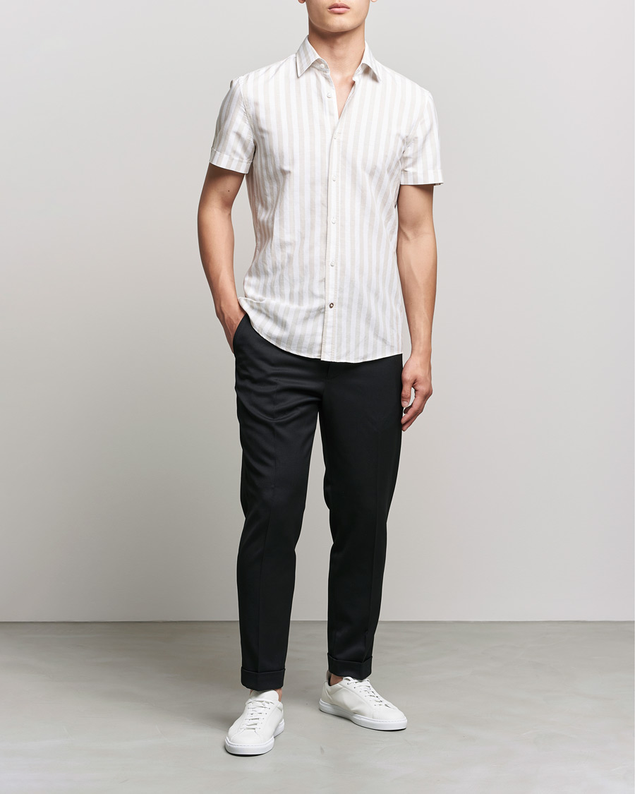 Herr | Skjortor | BOSS BLACK | BOSS Hal Block Stripe Short Sleeve Shirt Beige/White