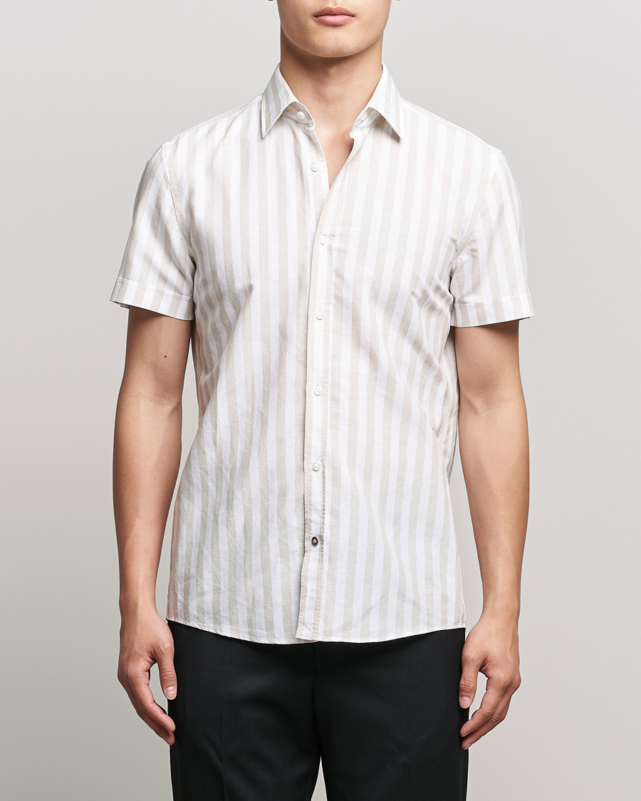 Herr | Skjortor | BOSS BLACK | BOSS Hal Block Stripe Short Sleeve Shirt Beige/White