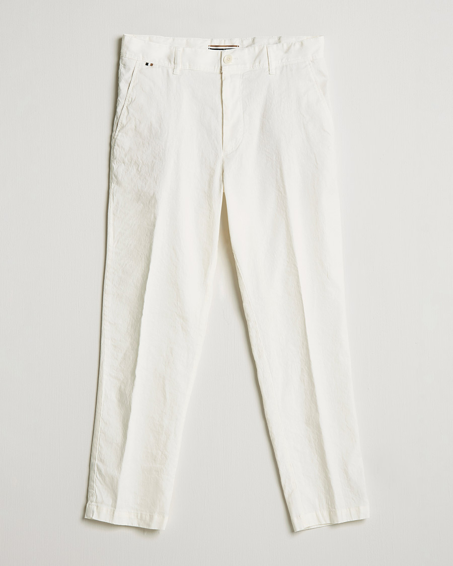 Herr | Byxor | BOSS BLACK | BOSS Perin Linen/Cotton Pleated Trousers White
