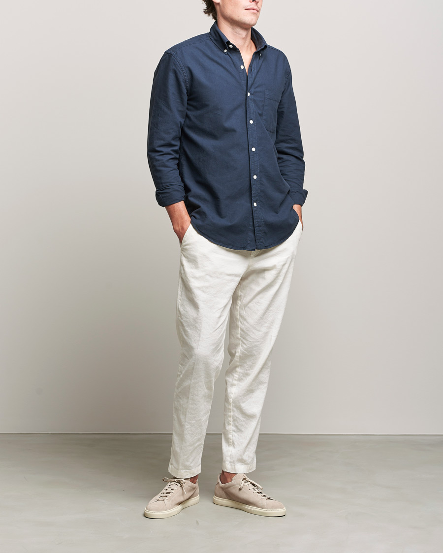 Herr | Byxor | BOSS BLACK | BOSS Perin Linen/Cotton Pleated Trousers White