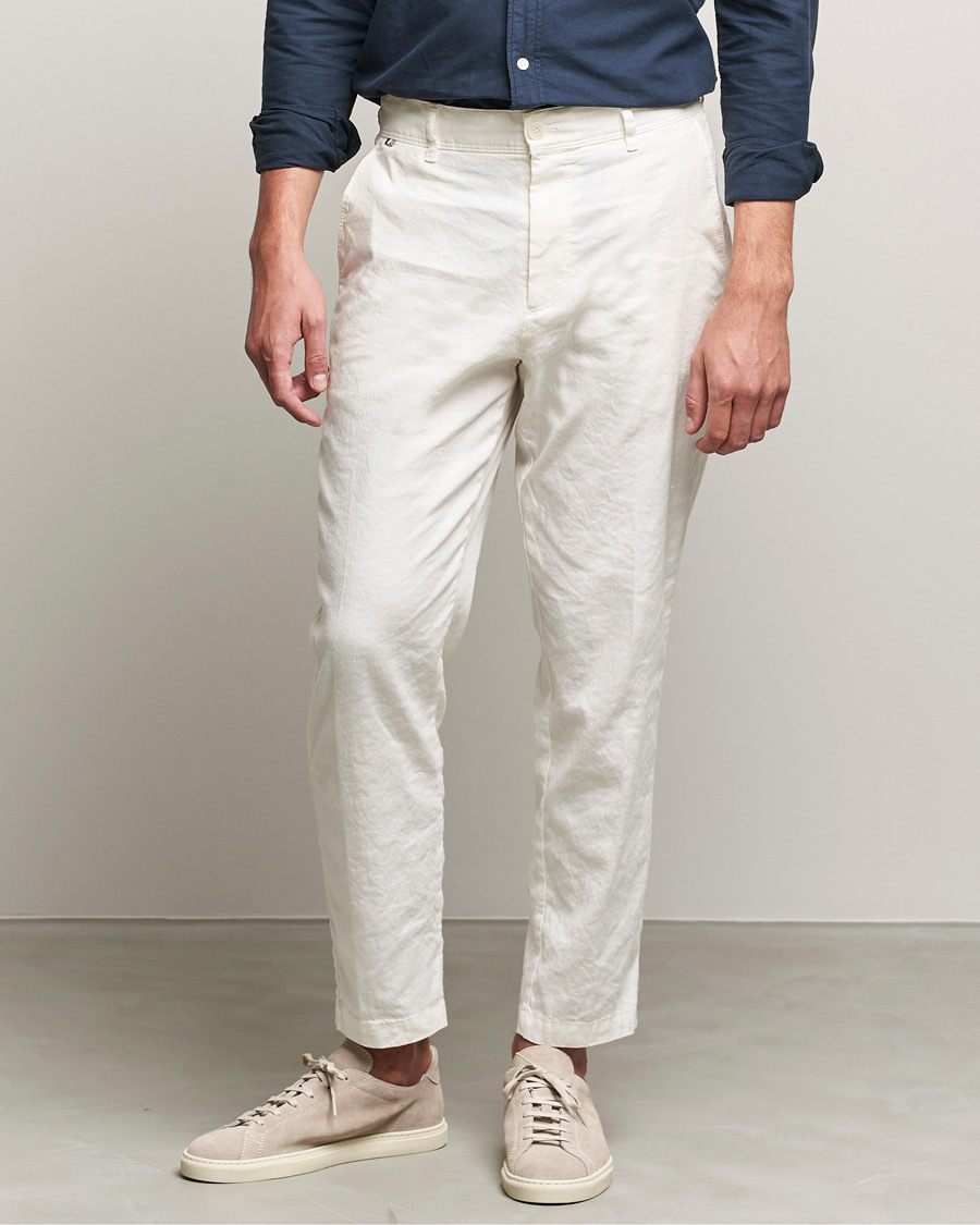 Herr | Byxor | BOSS BLACK | BOSS Perin Linen/Cotton Pleated Trousers White