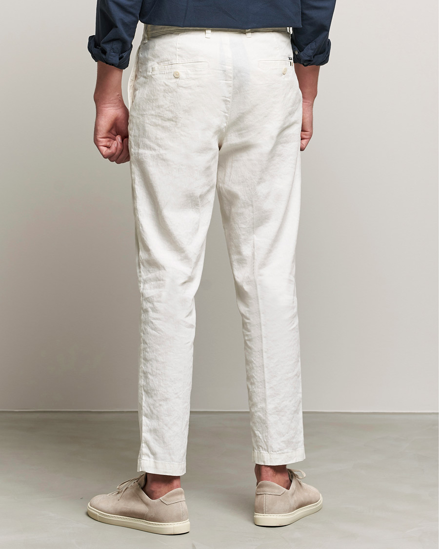 Herr | Byxor | BOSS BLACK | BOSS Perin Linen/Cotton Pleated Trousers White