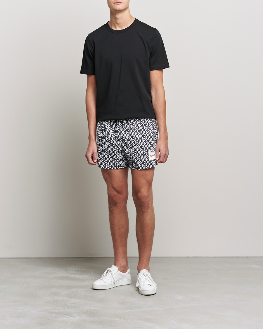 Herr | Badbyxor | HUGO | Jago Monogram Logo Swimshorts White