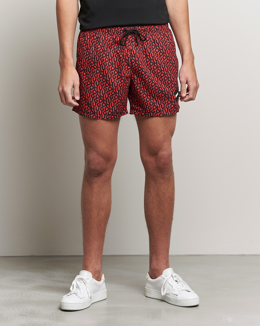 Herr | Badbyxor | HUGO | Jago Monogram Logo Swimshorts Red