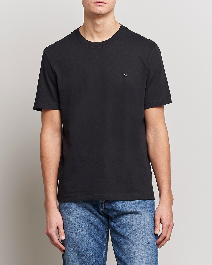Herr | T-Shirts | Calvin Klein | Cotton Embroidery Logo Crew Neck T-Shirt Black