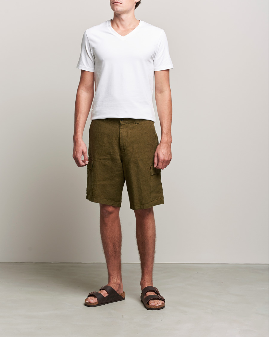 Herr | Shorts | NN07 | Arnie Cargo Linen Shorts Dark Olive