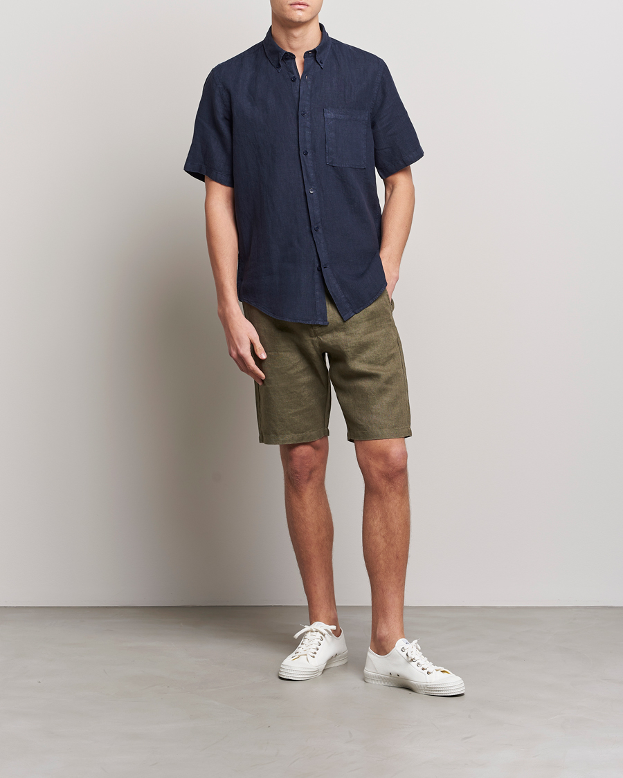 Herr | Skjortor | NN07 | Arne Linen Short Sleeve Shirt Navy