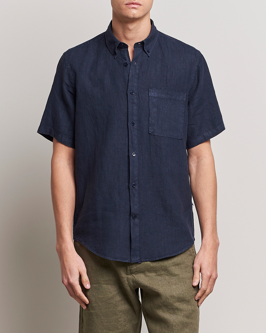 Herr | Skjortor | NN07 | Arne Linen Short Sleeve Shirt Navy