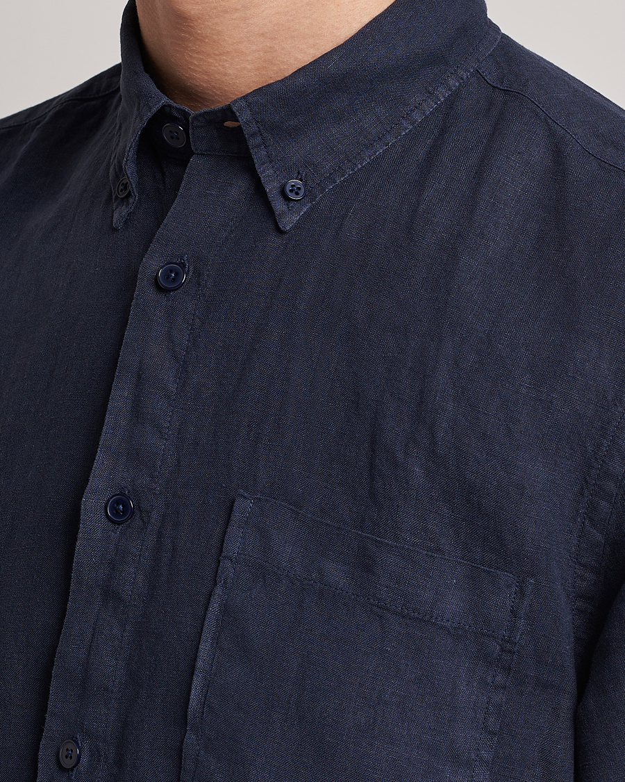 Herr | Skjortor | NN07 | Arne Linen Short Sleeve Shirt Navy