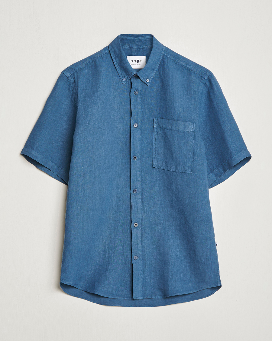 Herr | Skjortor | NN07 | Arne Linen Short Sleeve Shirt Dust Blue