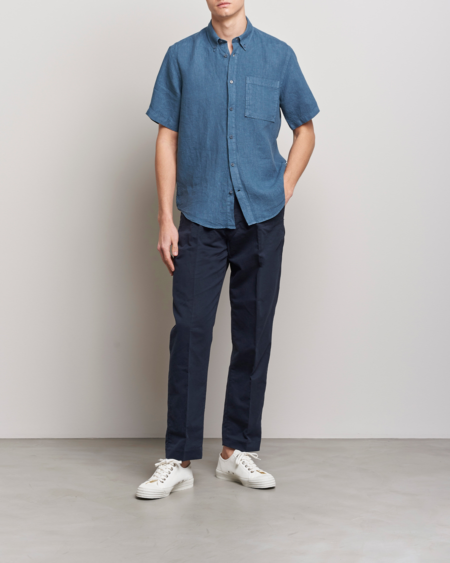 Herr | Skjortor | NN07 | Arne Linen Short Sleeve Shirt Dust Blue