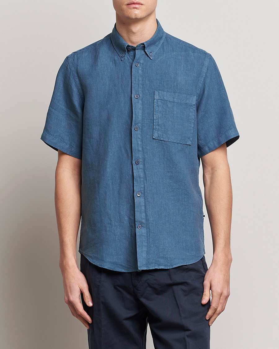 Herr | Kortärmade skjortor | NN07 | Arne Linen Short Sleeve Shirt Dust Blue